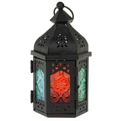 Moroccan Style Lantern Tea Light Holder Black Hexagon