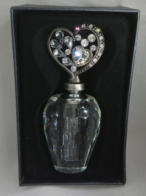 Pewter and Rhinestone Gem Heart Perfume Bottle