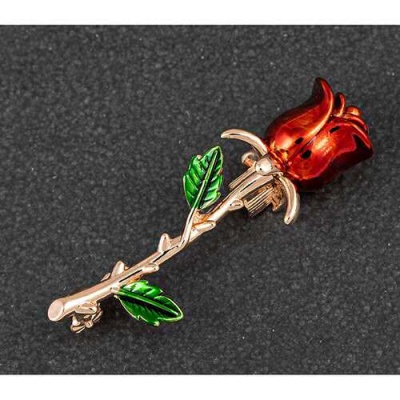 Single Red Rose Brooch rose gold plated equilibrium Red Rose Collection