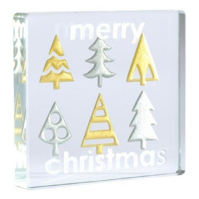 Merry Christmas Trees Gold and Silver Spaceform keepsake