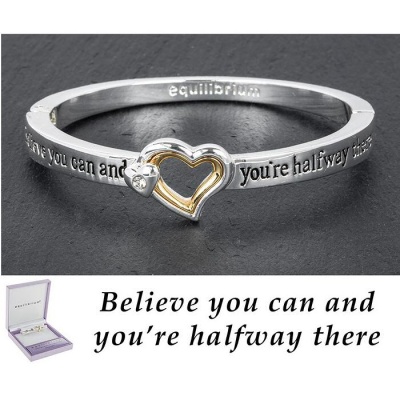 equilibrium Silver / Gold Plated Hinged Bangle ''Believe you can and you're halfway there''