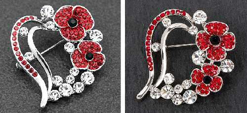 equilibrium Red Poppy Heart Brooch Pin