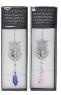 Owl Suncatcher Crystal Teardrop Blue Pink