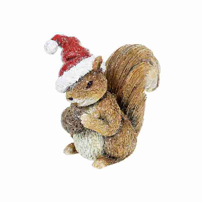 Woodland Christmas Decoration Ornament Squirrel with Santa Hat
