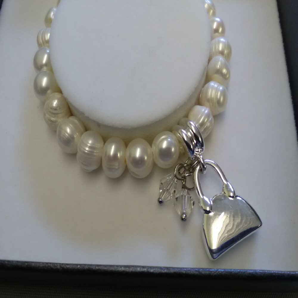 Equilibrium Natural Pearl Handbag Charm Bracelet