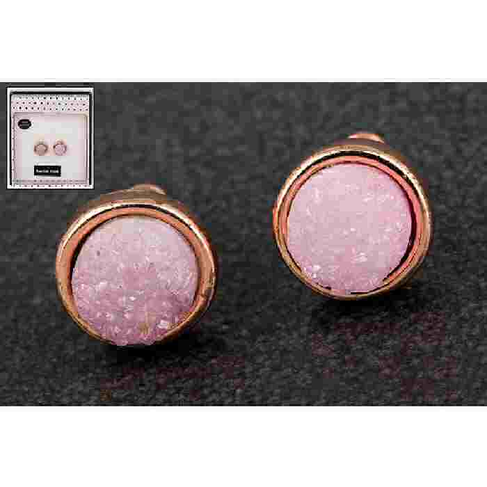equilibrium Druzy Agate Earrings Round Pink