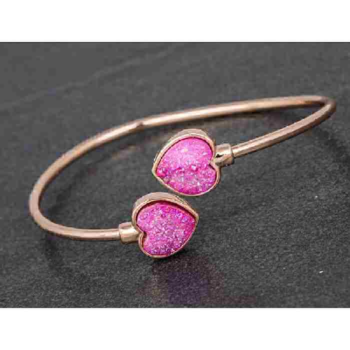 equilibrium Druzy Kissing Bangle Heart Pink