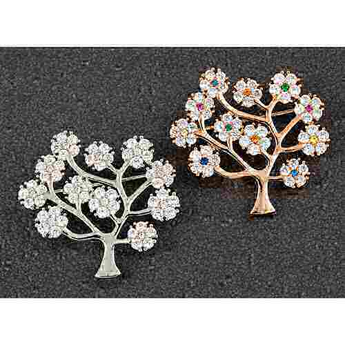 Blossom Tree Brooch plated with real rose gold or real white gold equilibrium Pave CZ
