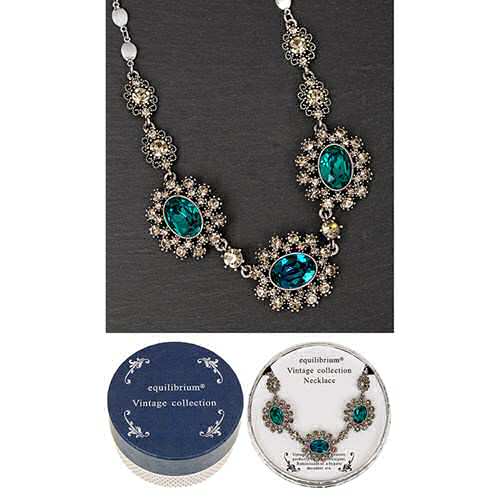 equilibrium Vintage Collection Emerald Green Sapphire Blue Ovals Necklace