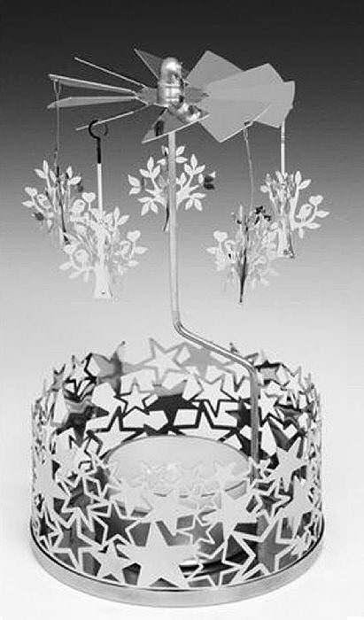 Spinning Carousel Tea Light Holder Silver Metal Trees