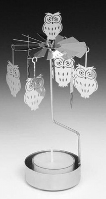 Spinning Carousel Tea Light Holder Silver Metal Owls